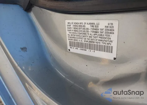 2005 Honda Odyssey Touring из США, поврежденный, VIN 5FNRL38805B116219